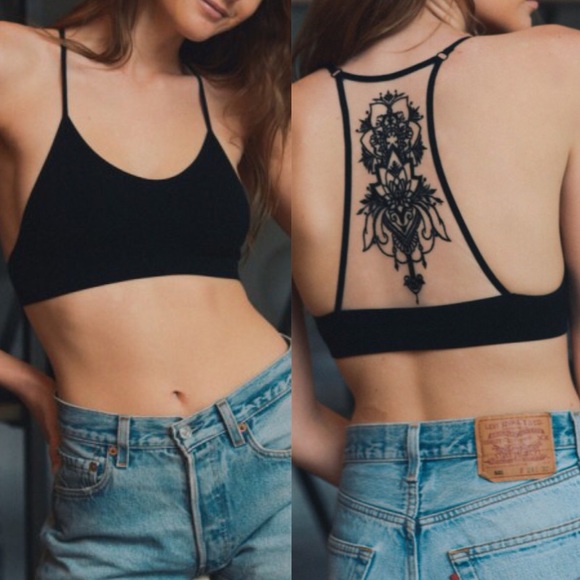 LAST ONE! • Black Embroidered Mesh Tattoo Bralette - Picture 2 of 8